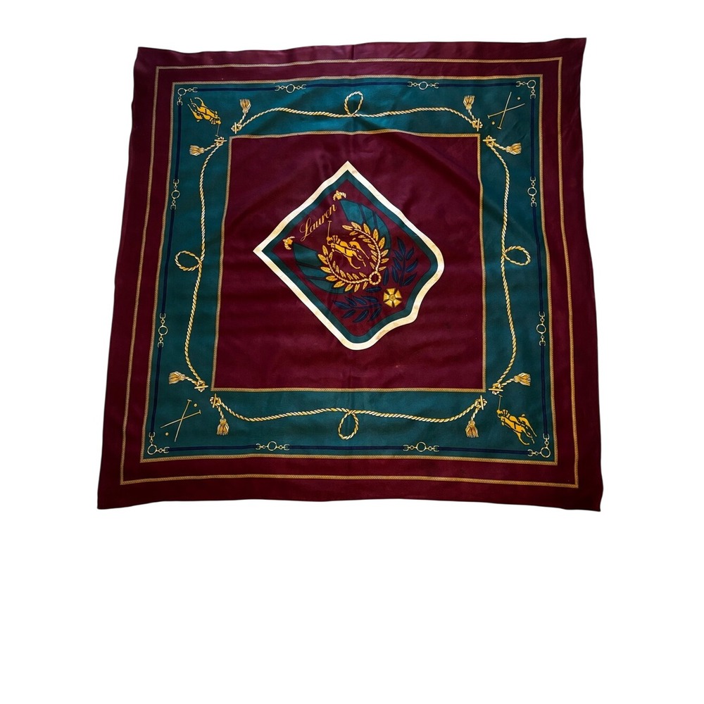 Vintage 80s Polo Ralph Lauren Uni Crest Equestrian Scarf Burgundy Green Heritage